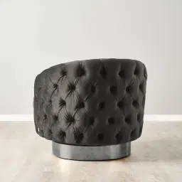 Kelly Charcoal Velvet Swivel Chair - Black Nickel Leg