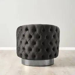 Kelly Charcoal Velvet Swivel Chair - Black Nickel Leg