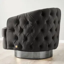 Kelly Charcoal Velvet Swivel Chair - Black Nickel Leg