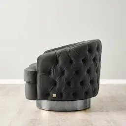 Kelly Charcoal Velvet Swivel Chair - Black Nickel Leg