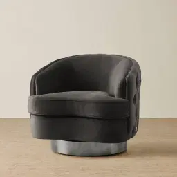 Kelly Charcoal Velvet Swivel Chair - Black Nickel Leg