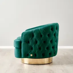 Kelly Peacock Blue Velvet Swivel Chair - Gold Leg