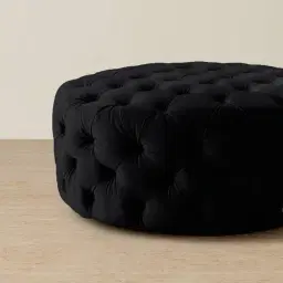 Kelly Black Velvet Ottoman