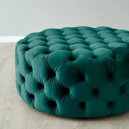 Kelly Peacock Blue Velvet Ottoman 