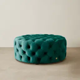 Kelly Peacock Blue Velvet Ottoman 