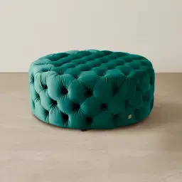 Kelly Peacock Blue Velvet Ottoman 