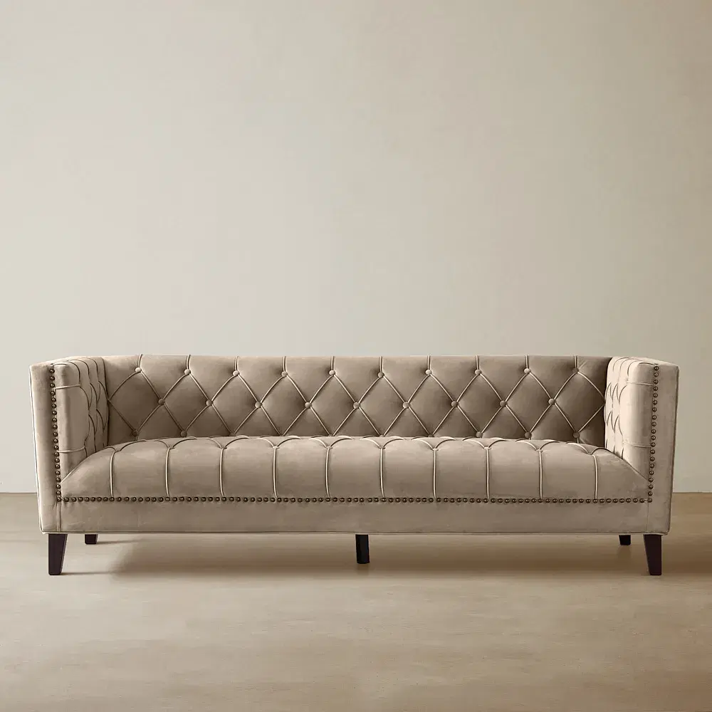 Manuel Beige Velvet 3-Seater Sofa 