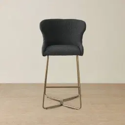 Quinn Charcoal Boucle Bar Stool - Brass Colour Legs