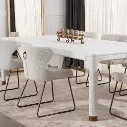 Quinn Cream Boucle Dining Chair - Brass Colour Legs