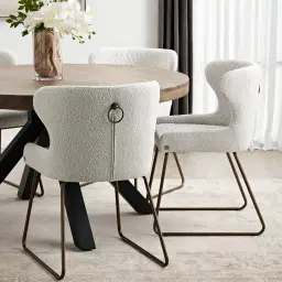 Quinn Cream Boucle Dining Chair - Brass Colour Legs