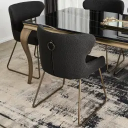 Quinn Charcoal Boucle Dining Chair - Brass Colour Legs
