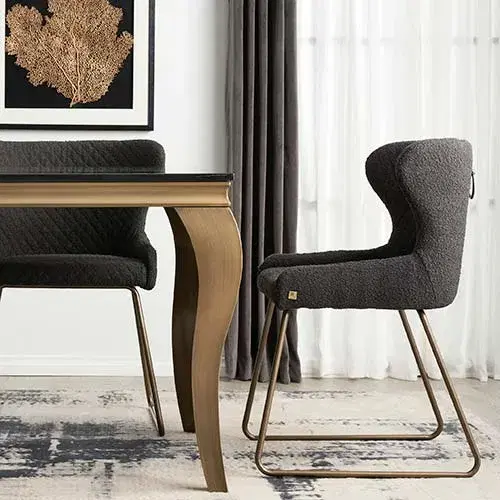Quinn Charcoal Boucle Dining Chair - Brass Colour Legs