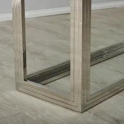 Titus Stainless Steel Dining Table - Smoke Green Glass Top