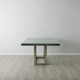 Titus Stainless Steel Dining Table - Smoke Green Glass Top