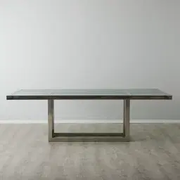 Titus Stainless Steel Dining Table - Smoke Green Glass Top