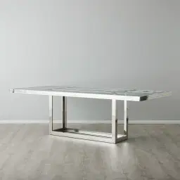 Titus Stainless Steel Dining Table - Smoke Green Glass Top