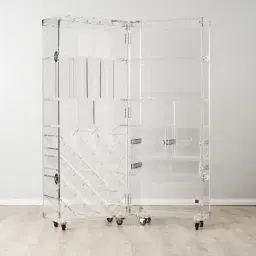 Acrylic King Wine Display Cabinet - Clear with Silver Stainless steel Accent