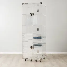 Acrylic King Wine Display Cabinet - Clear with Silver Stainless steel Accent