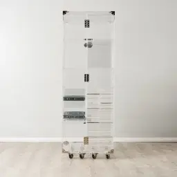 Acrylic King Wine Display Cabinet - Clear with Silver Stainless steel Accent