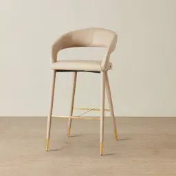 Moulin Sand Beige Vegan Leather 76cm Bar Stool - Polished Gold Legs 	