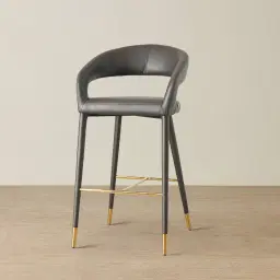 Moulin Smoke Grey Vegan Leather Bar Stool - Polished Gold Legs