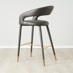 Moulin Smoke Grey Vegan Leather Bar Stool - Polished Gold Legs