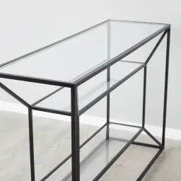 Laila Glass Console - Black Iron Frame