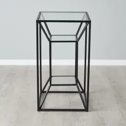 Laila Glass Side Table - Black Iron Frame