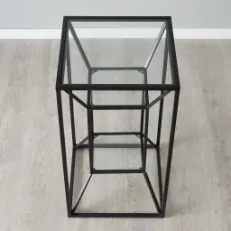 Laila Glass Side Table - Black Iron Frame
