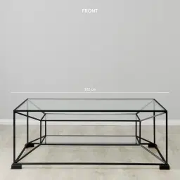 Laila Glass Coffee Table  - Black Iron Frame