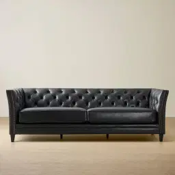 Russell Black Leather 3-Seater Sofa 
