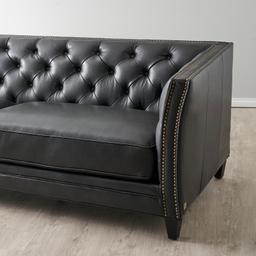 Russell Black Leather 3-Seater Sofa 