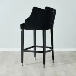 Simone Black Velvet Bar Stool - Silver Accessories