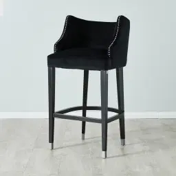 Simone Black Velvet Bar Stool - Silver Accessories