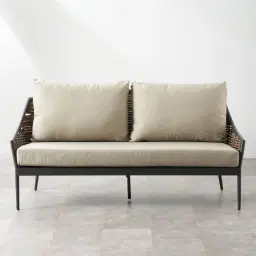 Lucia Warm Beige 2-Seater Outdoor Sofa - Charcoal Frame