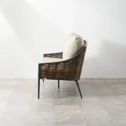 Lucia Warm Beige 2-Seater Outdoor Sofa - Charcoal Frame