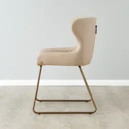 Quinn Sand Beige Vegan Leather Dining Chair - Brass Colour Legs