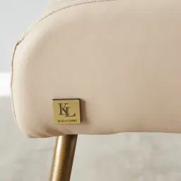 Quinn Sand Beige Vegan Leather Dining Chair - Brass Colour Legs
