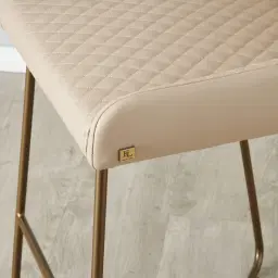 Quinn Sand Beige Vegan Leather Bar Stool  - Brass Colour Legs