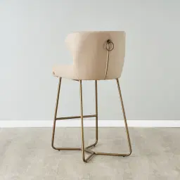 Quinn Sand Beige Vegan Leather Bar Stool  - Brass Colour Legs