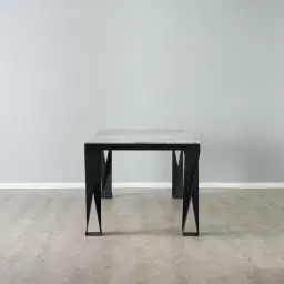 Masa Natural White Marble Dining Table  - Black Legs 200cm