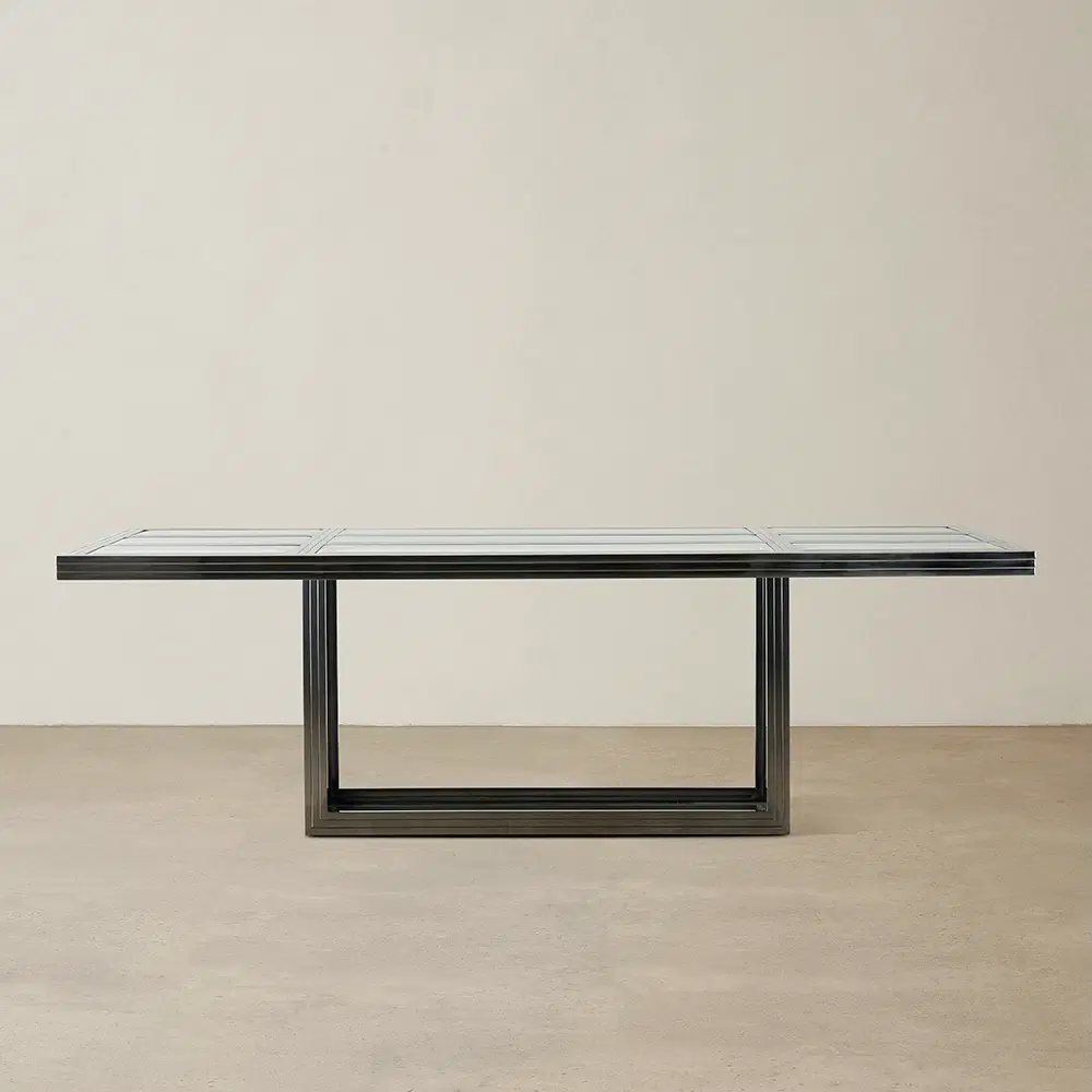 Titus Black Nickel Dining Table - Glass Top