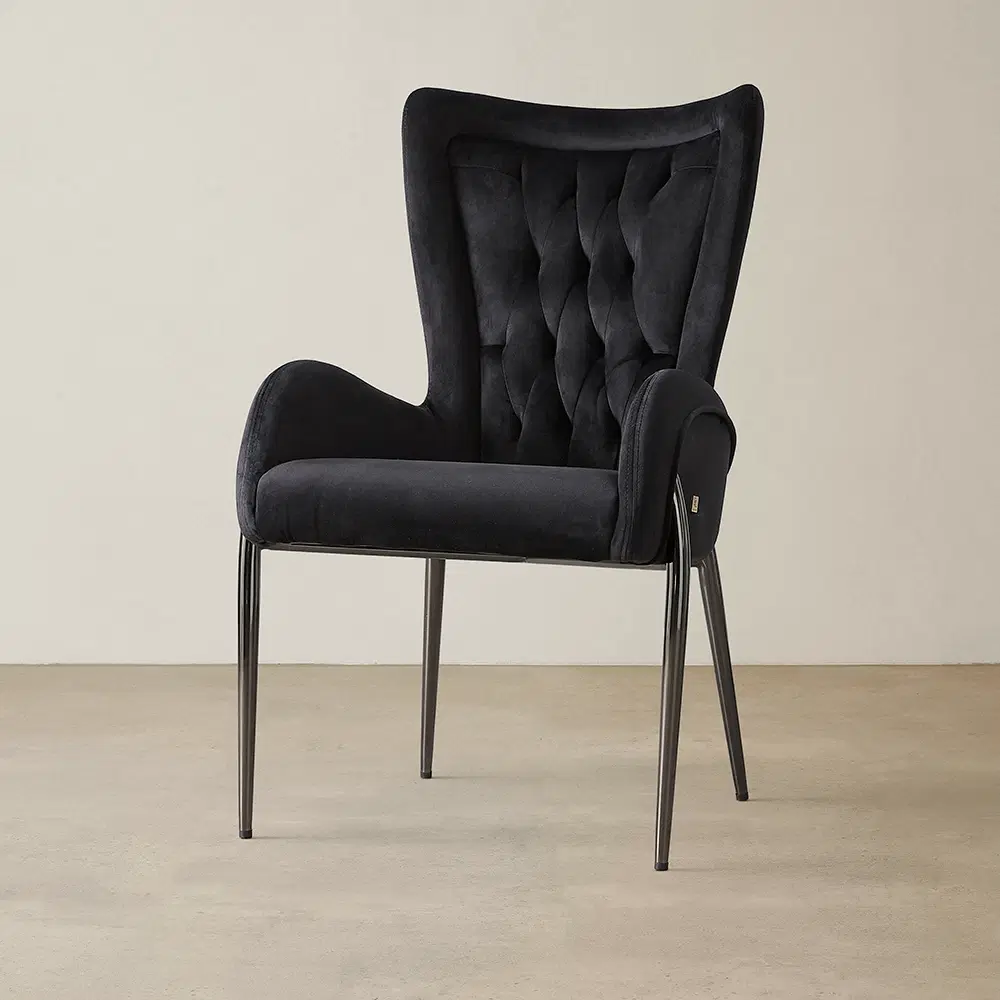 Henry Black Velvet Dining Chair - Black Nickel Legs