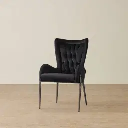 Henry Black Velvet Dining Chair - Black Nickel Legs