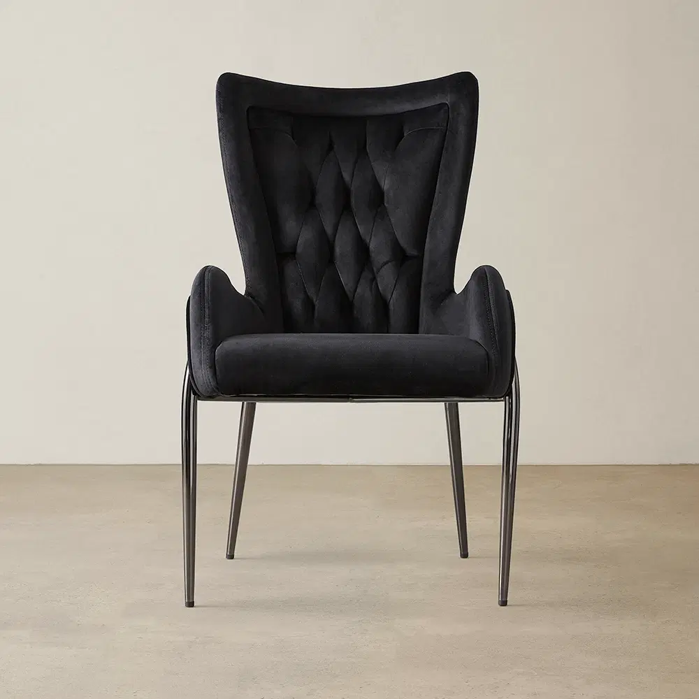 Henry Black Velvet Dining Chair - Black Nickel Legs