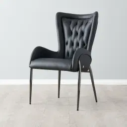 Henry Black Vegan Leather Dining Chair - Black Nickel Legs