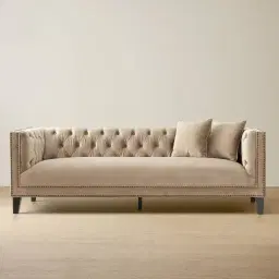 Vogue Beige Velvet 3 Seater Sofa 