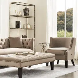 Vogue Beige Velvet 3 Seater Sofa 