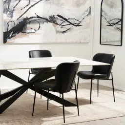 Lena White Sintered Stone Dining Table - Black Legs