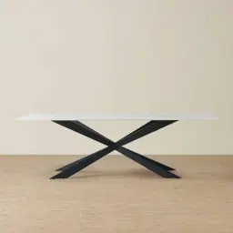 Lena White Sintered Stone Dining Table - Black Legs